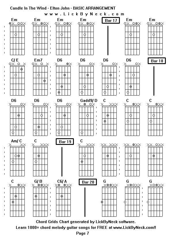 Chord Grids Chart of chord melody fingerstyle guitar song-Candle In The Wind - Elton John - BASIC ARRANGEMENT,generated by LickByNeck software.